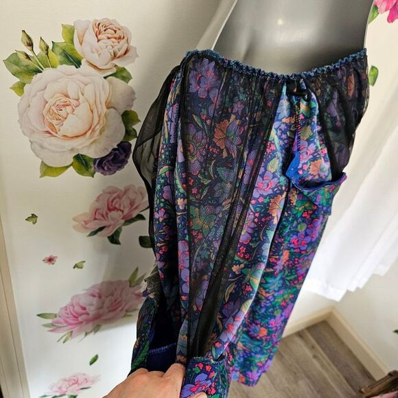 Vintage Retro Floral Purple Long Sleeve Midi Dress Shoulder Pads Sash Belt Sz 12 - Picture 6 of 8